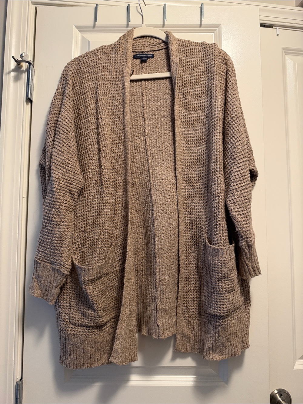 American Eagle Cozy Open-Front Chunky Knit Cardigan - Tan